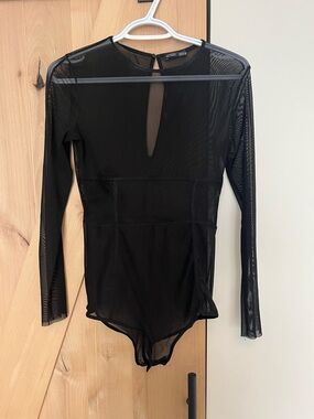 Zara Black Sheer Long-Sleeve Bodysuit